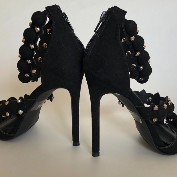 VENUS Black Suede Strappy Studded High Heel NWOT - Picture 7 of 7